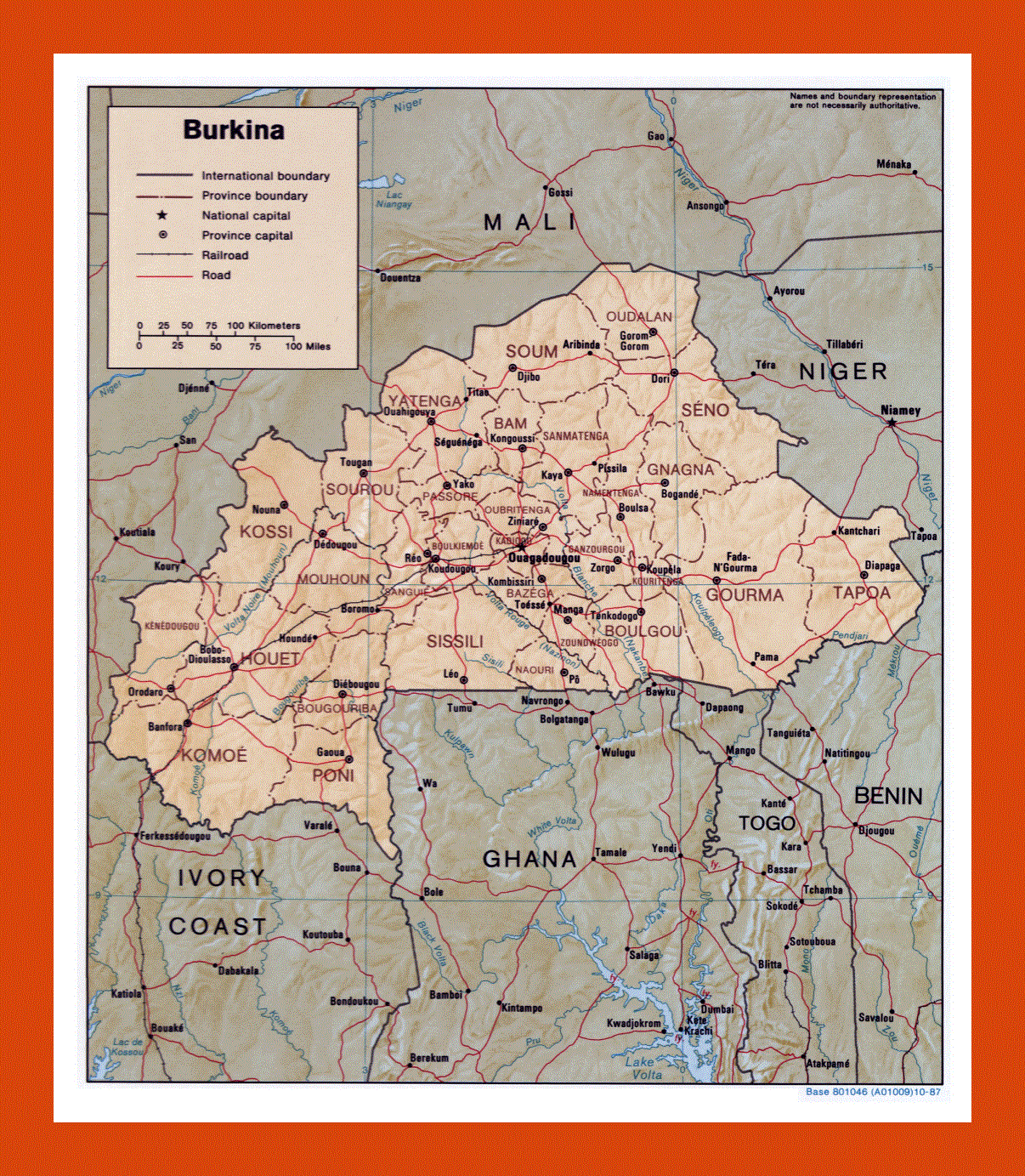 Political and administrative map of Burkina Faso - 1987