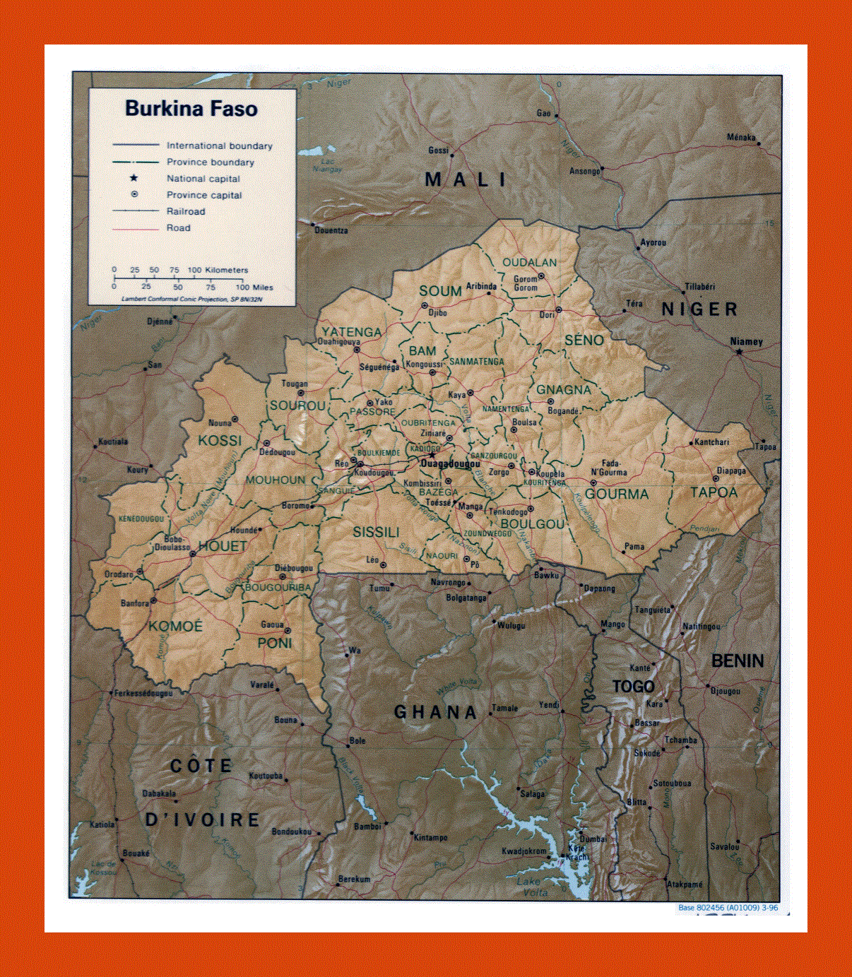 Political and administrative map of Burkina Faso - 1996