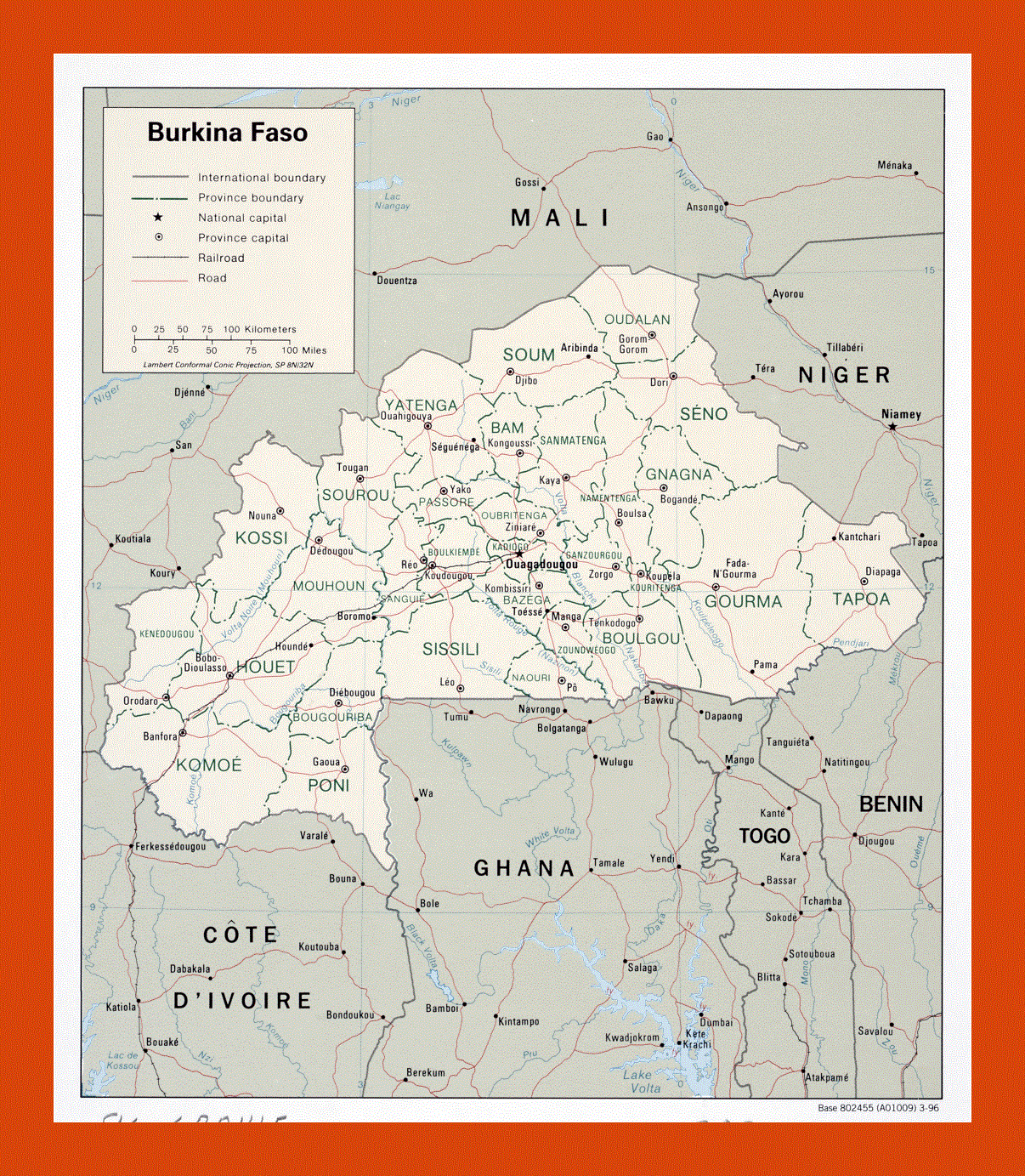 Political and administrative map of Burkina Faso - 1996