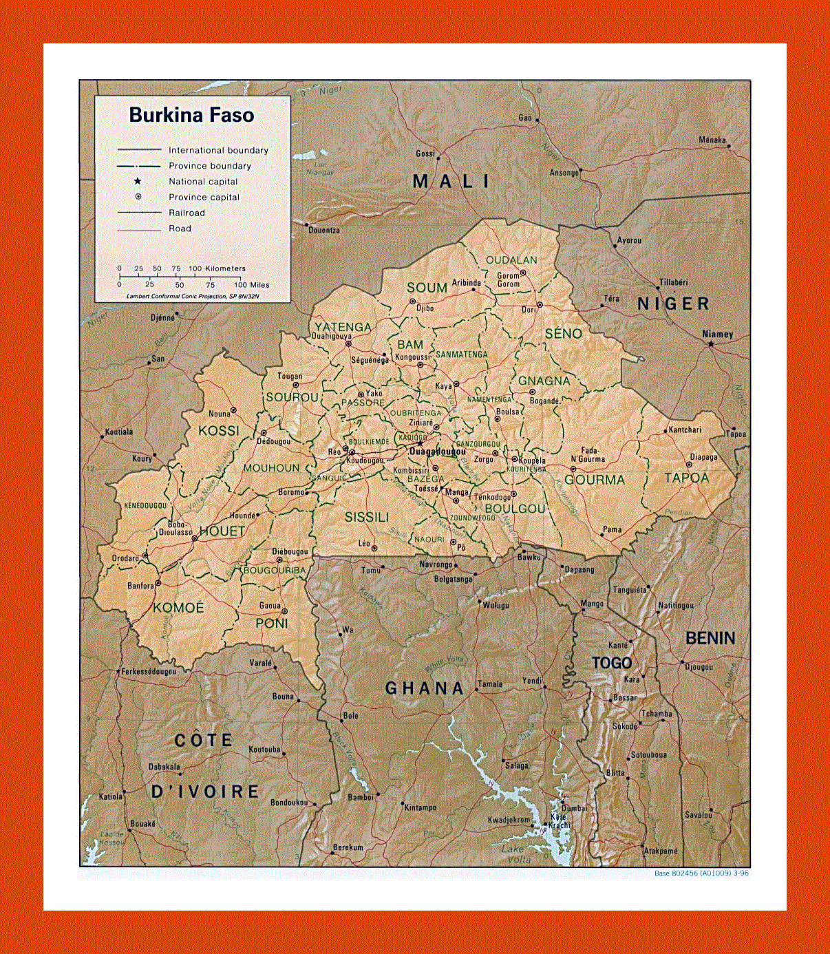 Political and administrative map of Burkina Faso - 1996