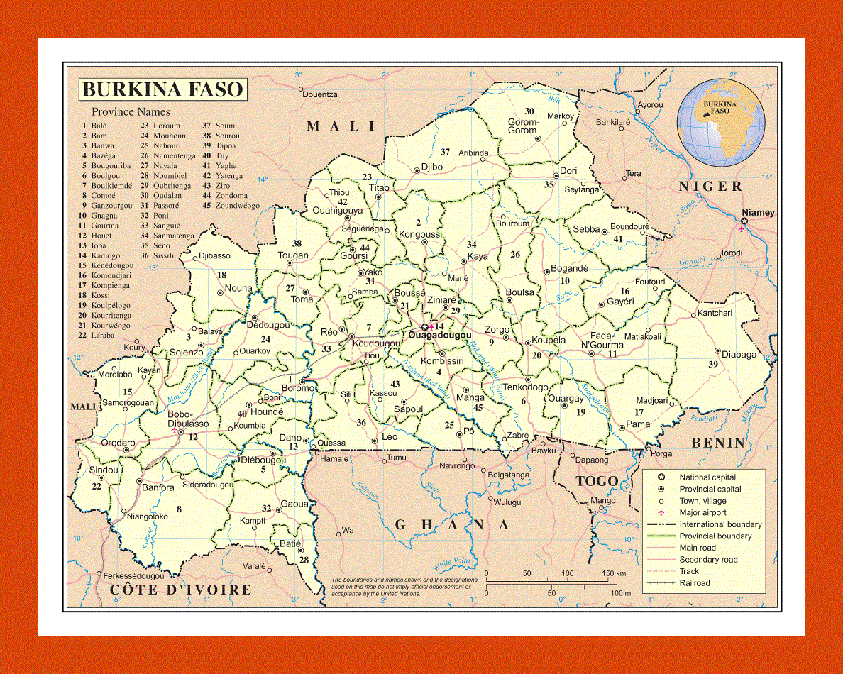 Political and administrative map of Burkina Faso