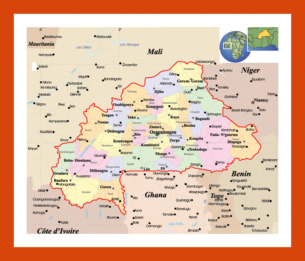 Political and administrative map of Burkina Faso