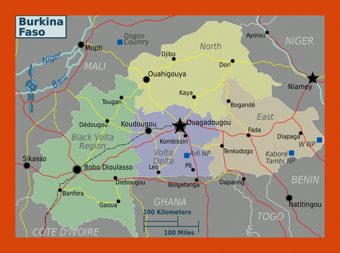 Regions map of Burkina Faso