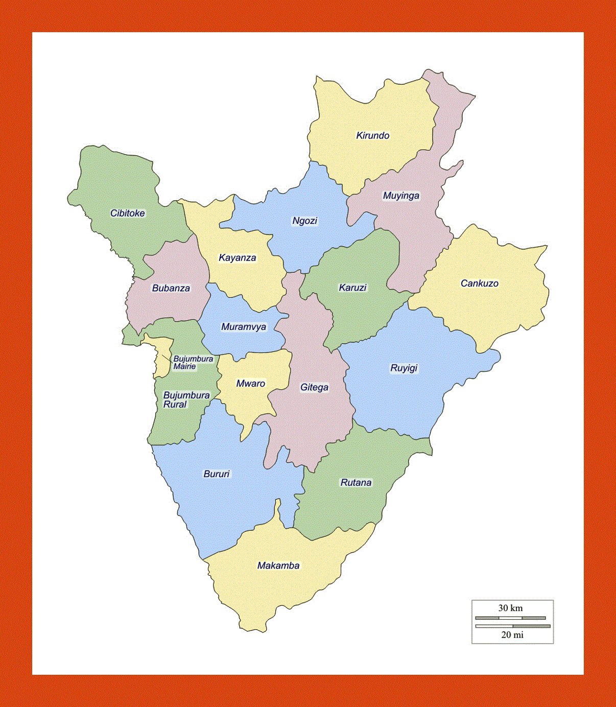 Administrative divisions map of Burundi