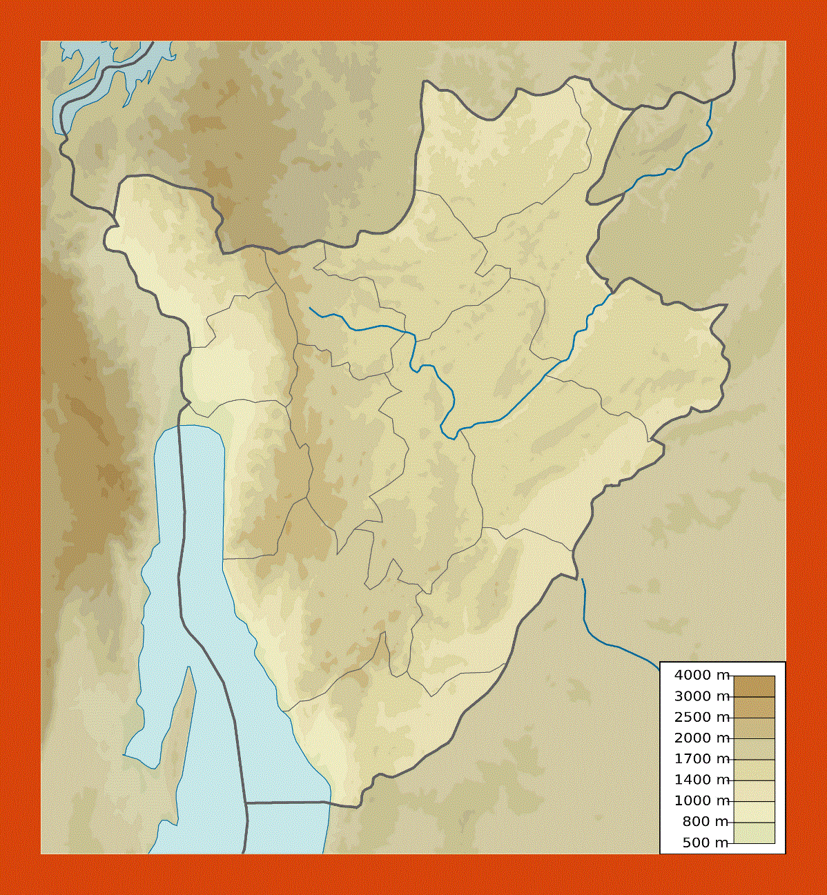 Elevation map of Burundi