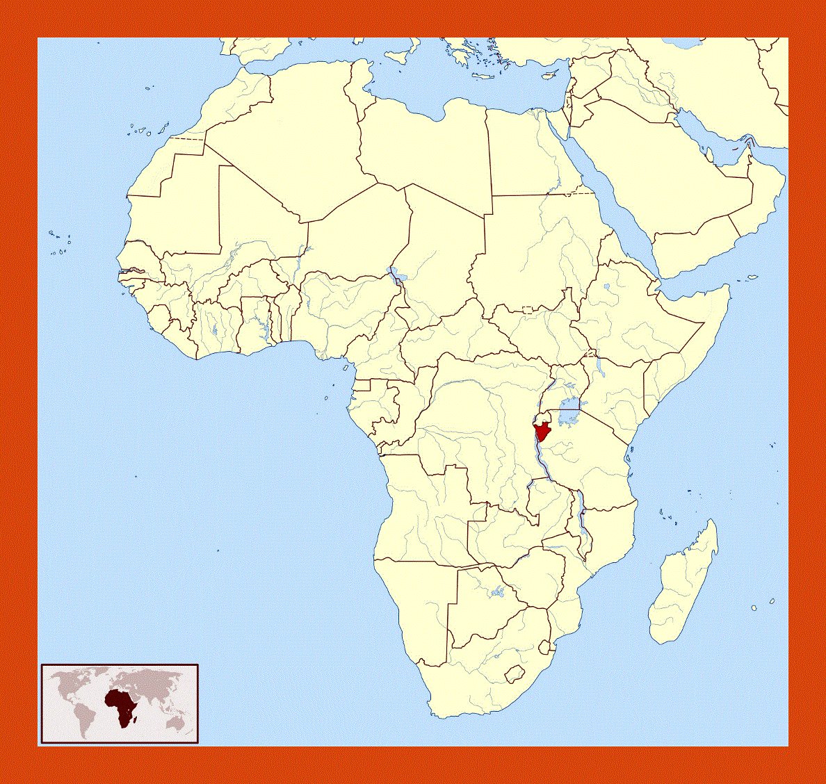 Location map of Burundi in Africa