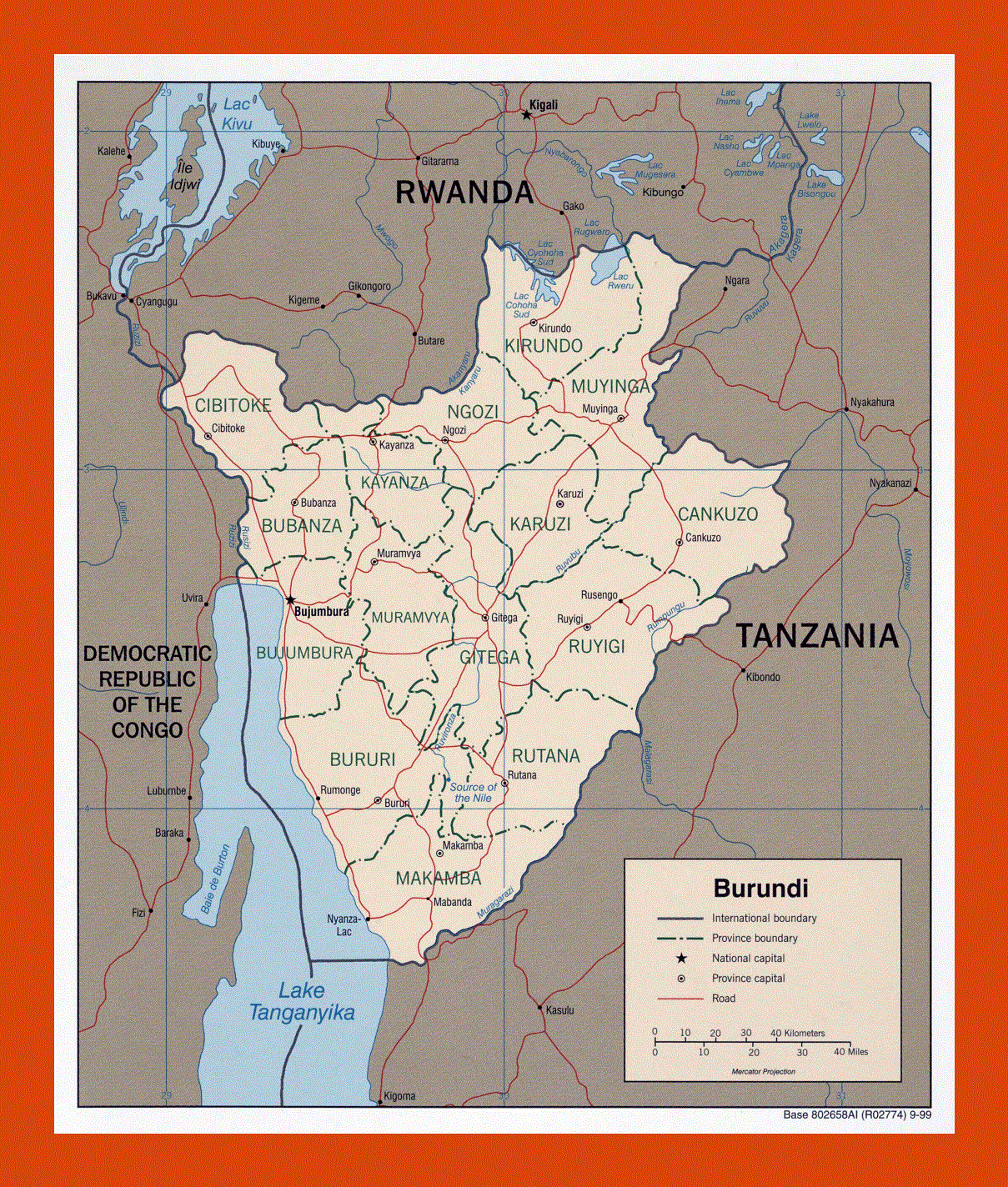Political and administrative map of Burundi - 1999