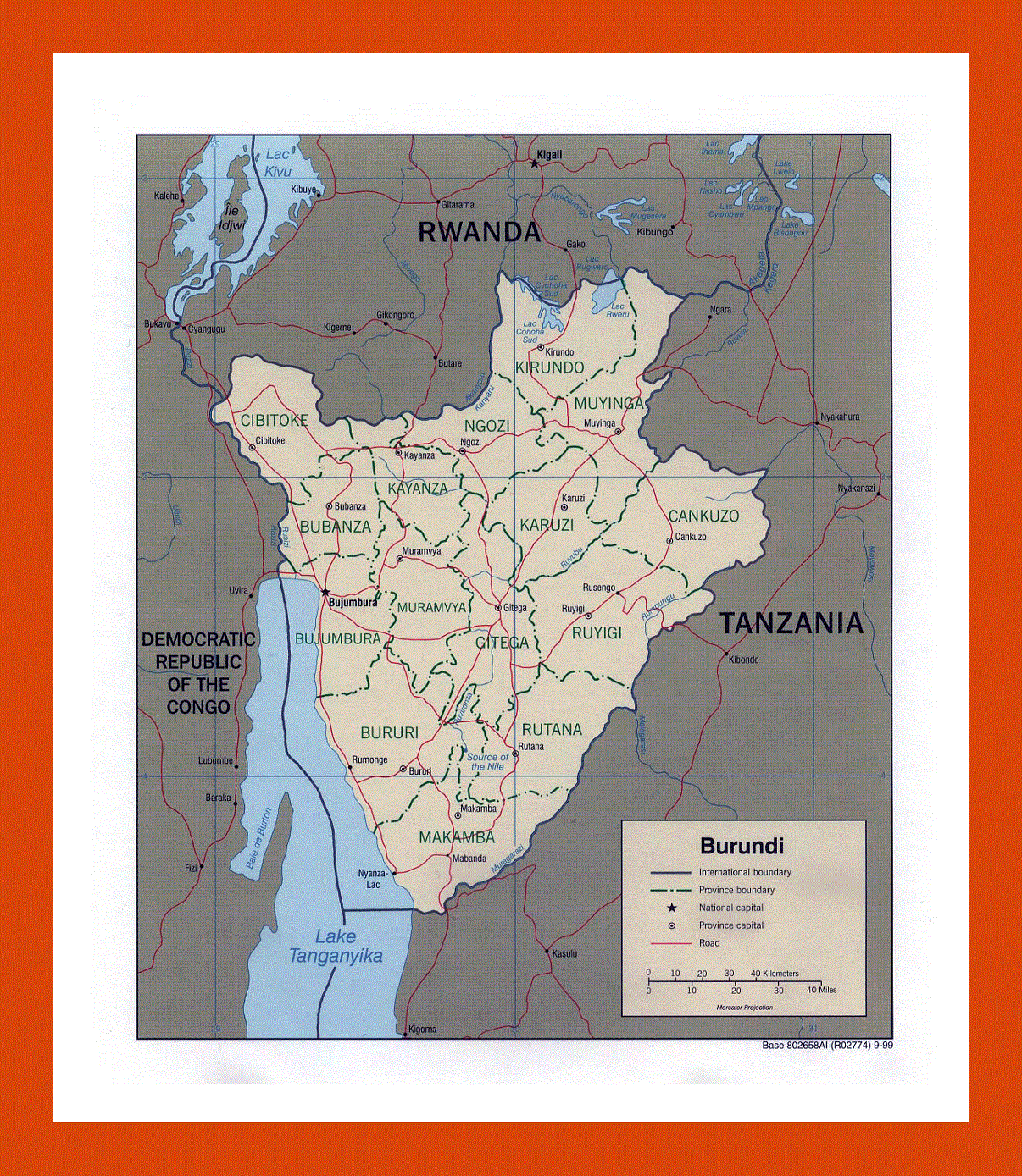 Political and administrative map of Burundi - 1999