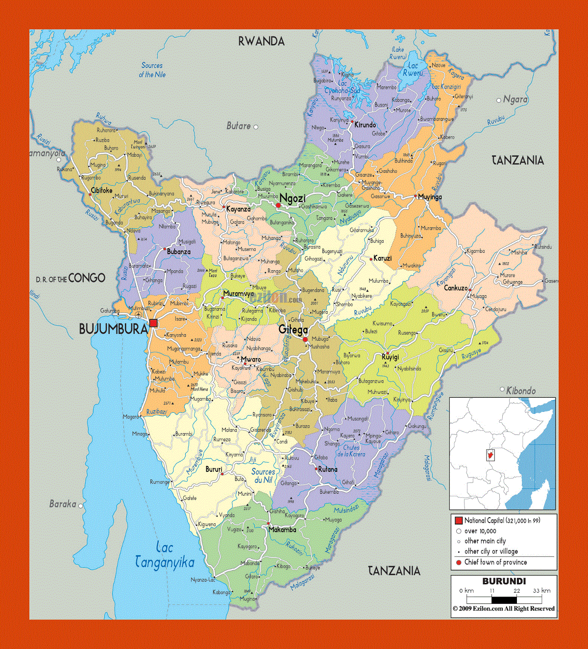 Political and administrative map of Burundi