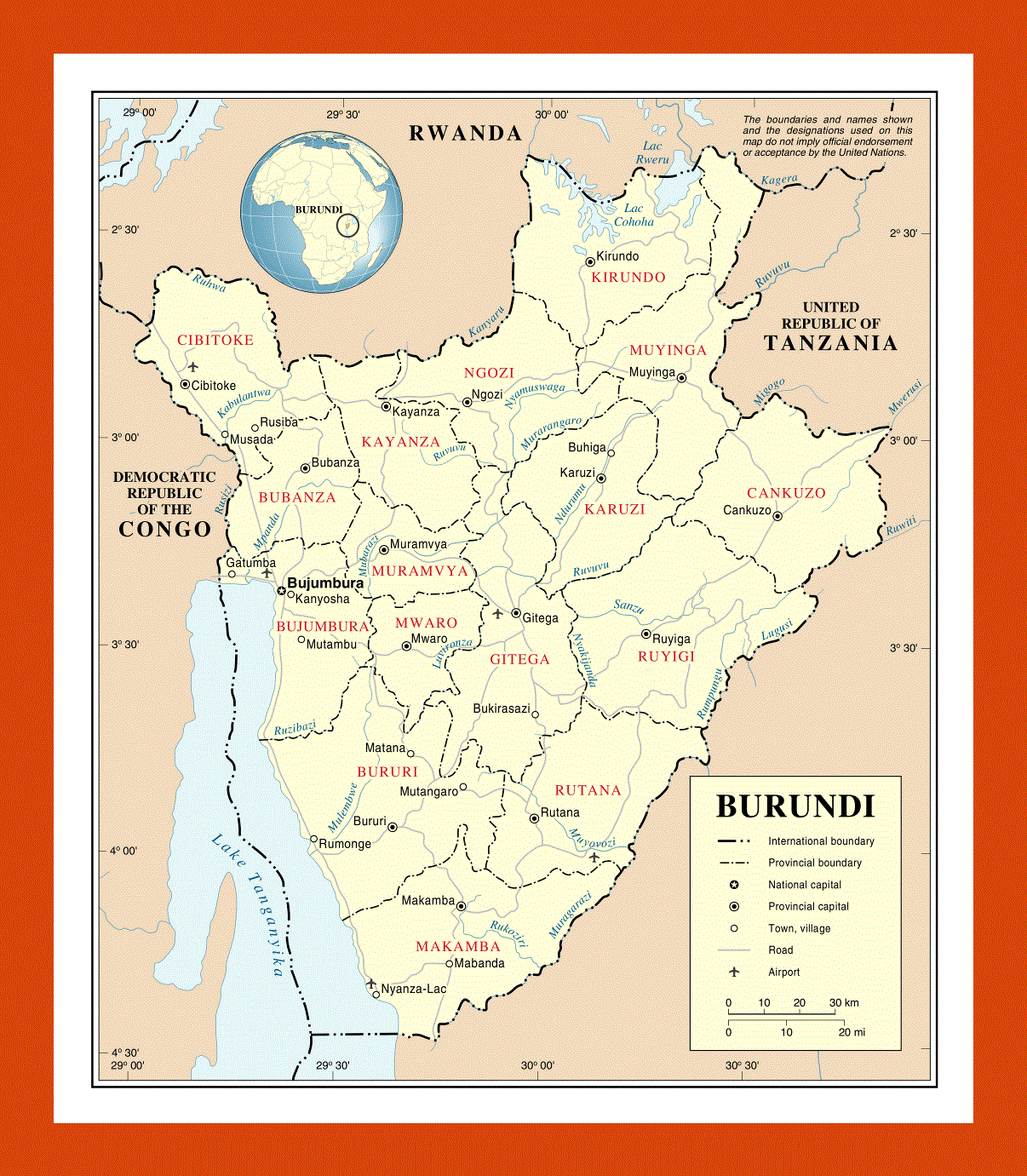 Political and administrative map of Burundi