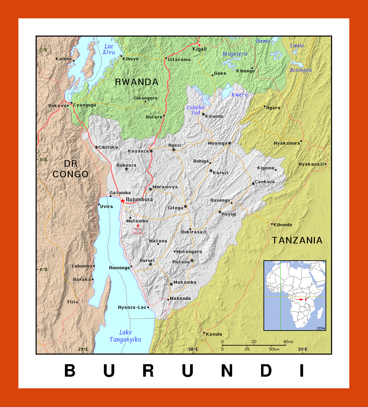 Political map of Burundi