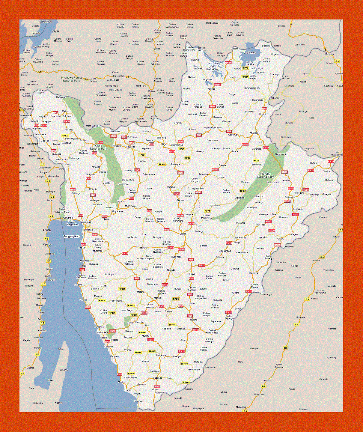 Road map of Burundi