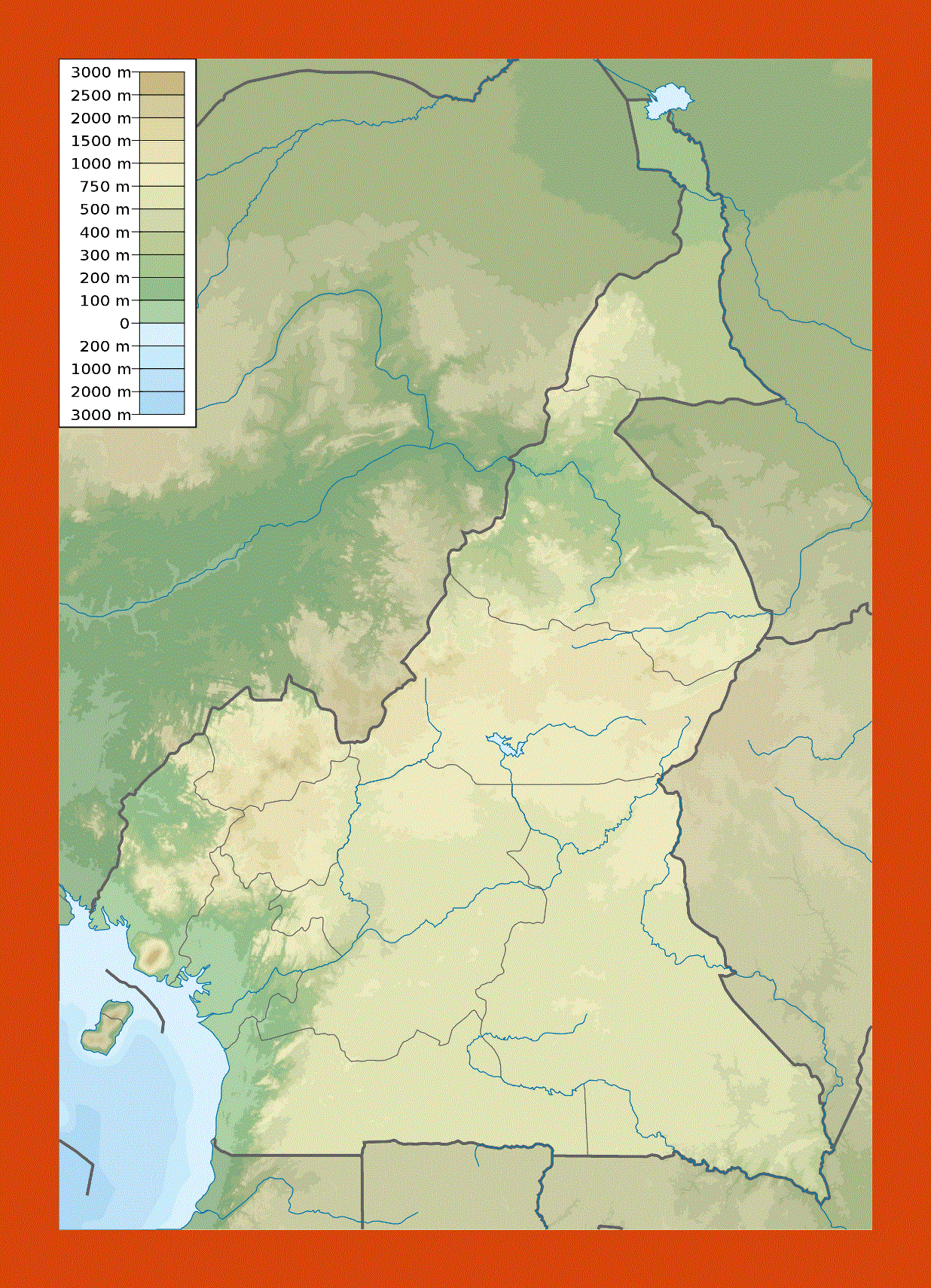 Elevation map of Cameroon