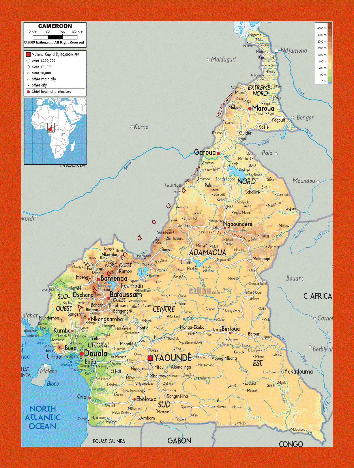 Physical map of Cameroon