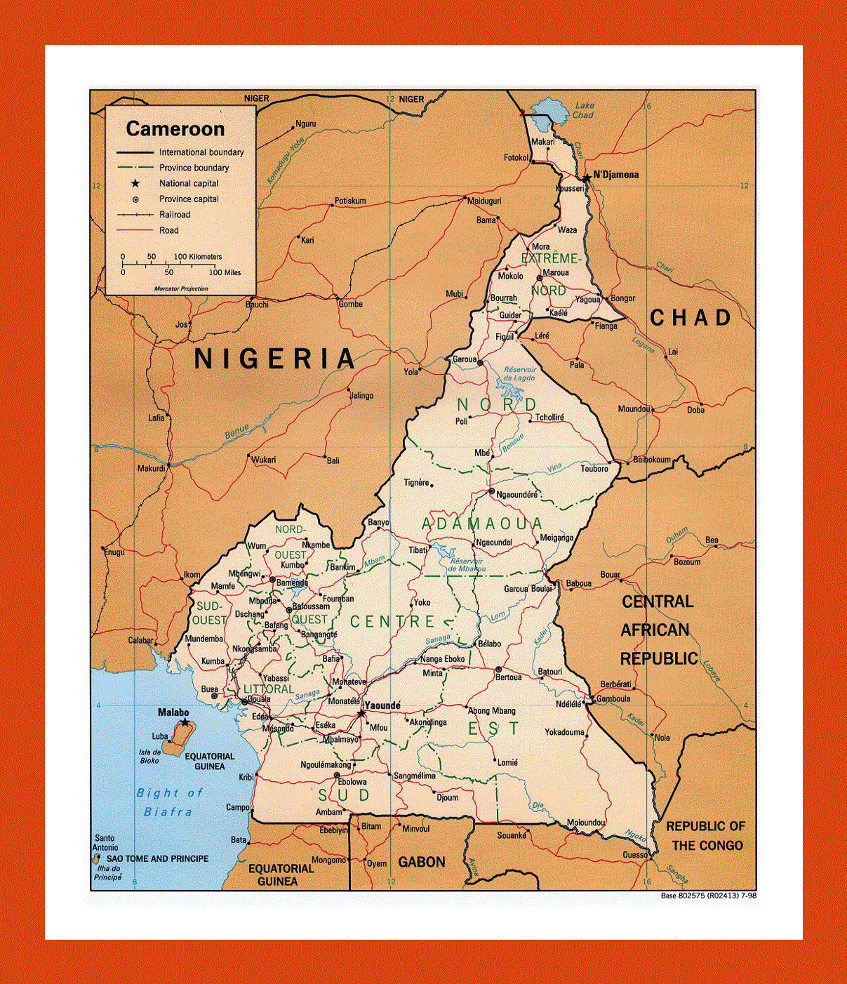 Political and administrative map of Cameroon - 1998
