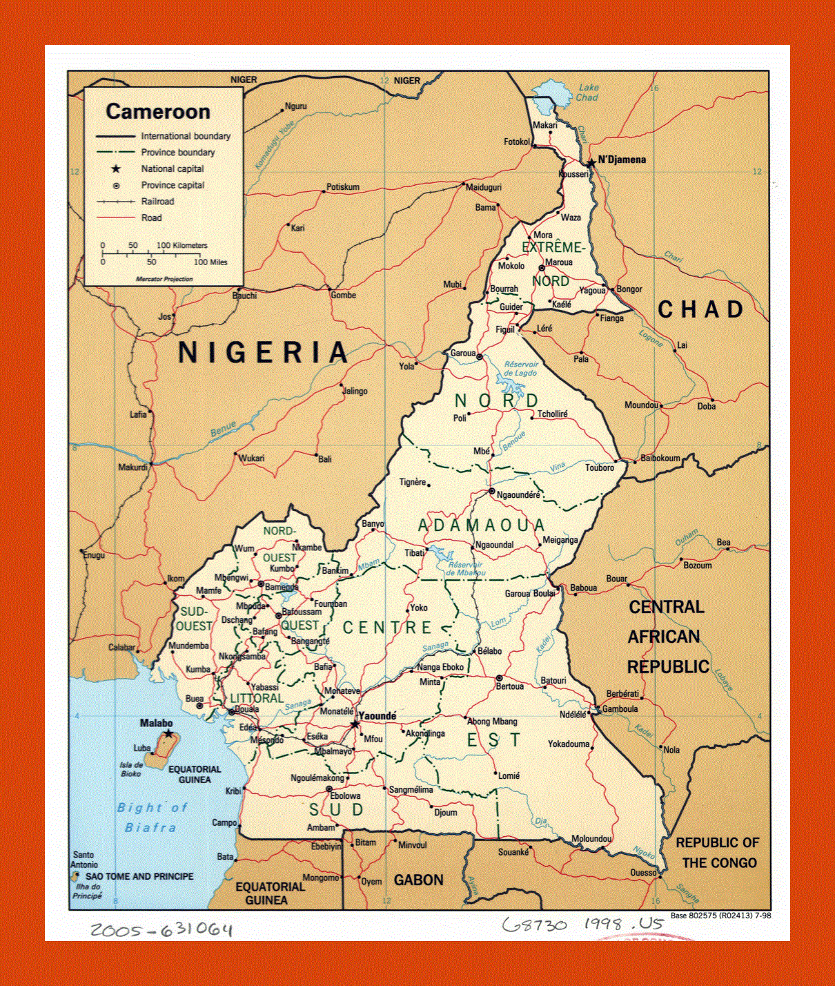 Political and administrative map of Cameroon - 1998