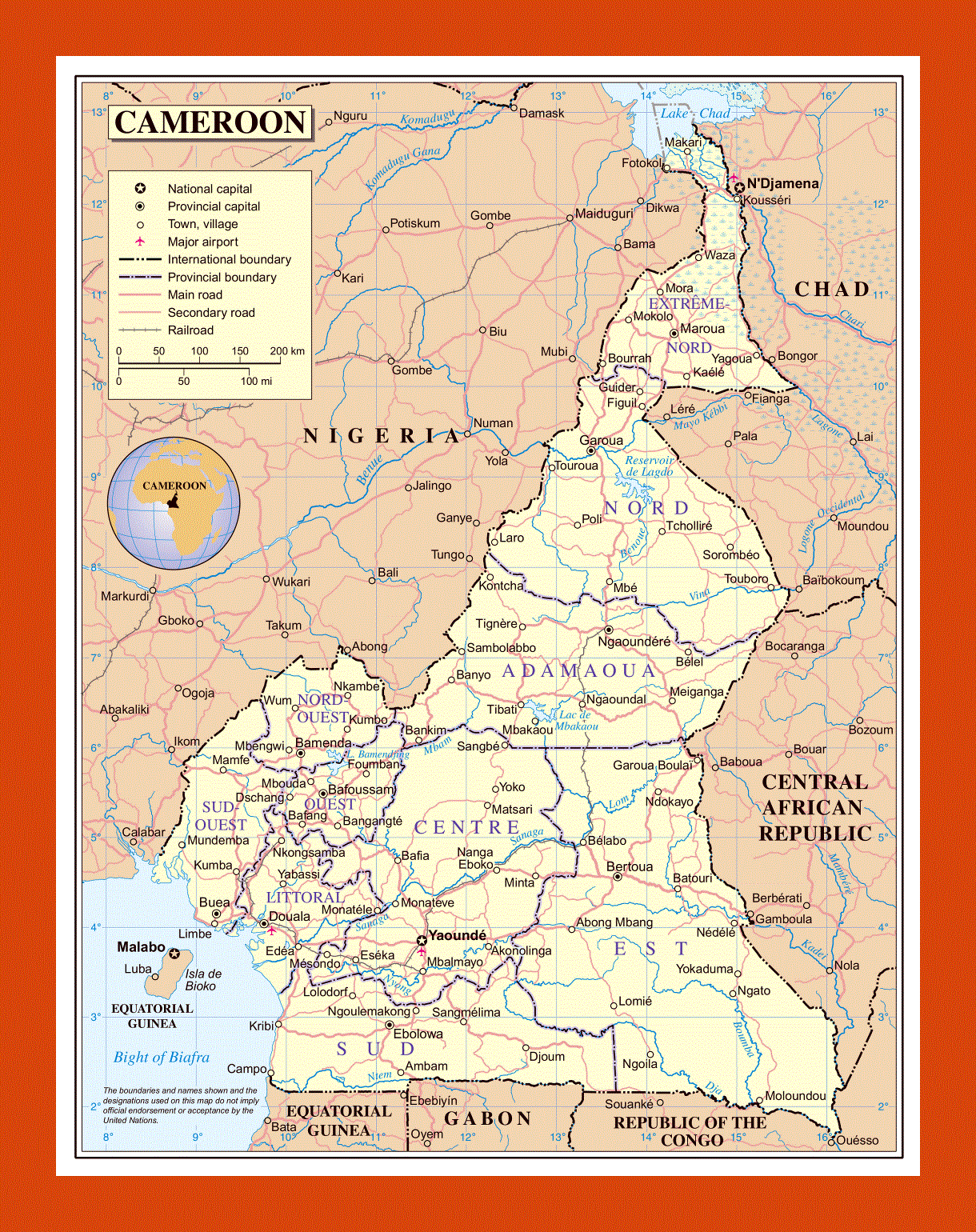 Political and administrative map of Cameroon