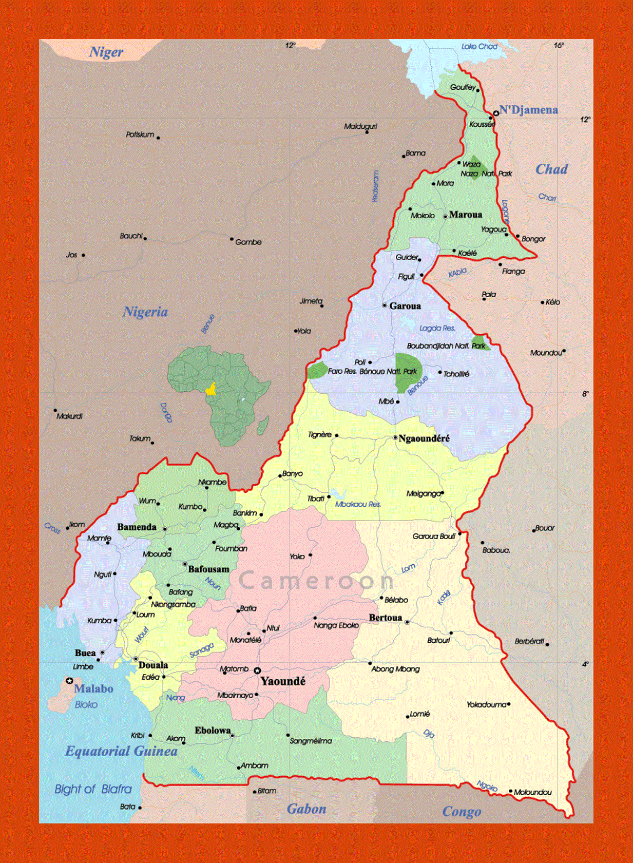 Political and administrative map of Cameroon