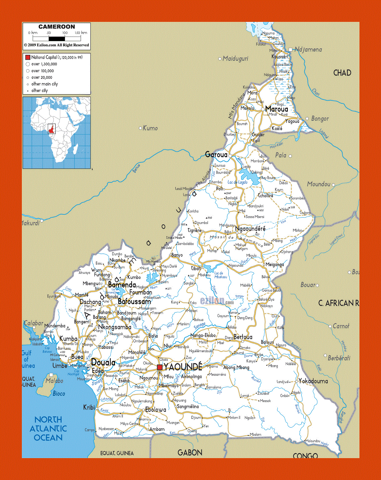 Road map of Cameroon