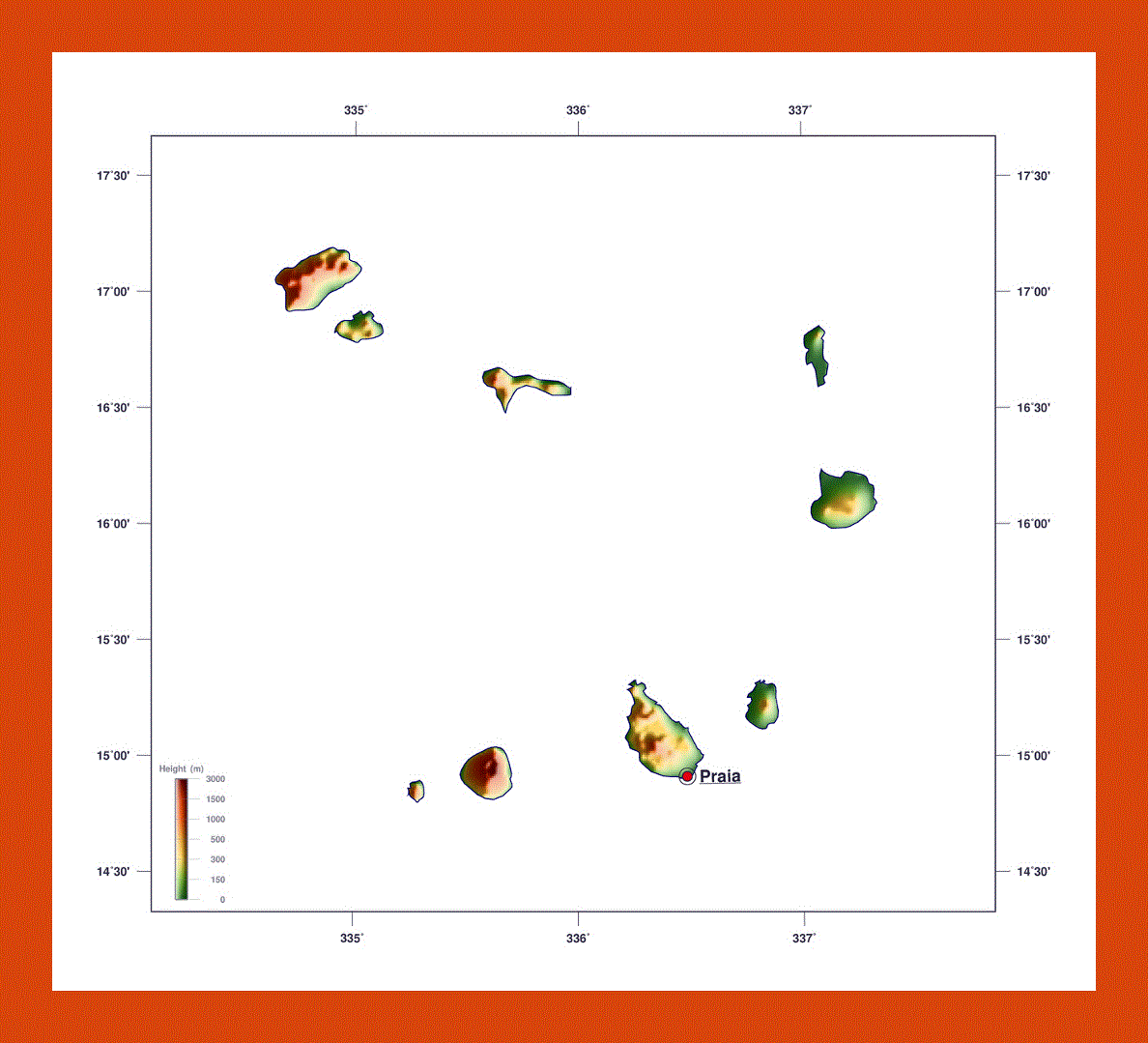 Elevation map of Cape Verde