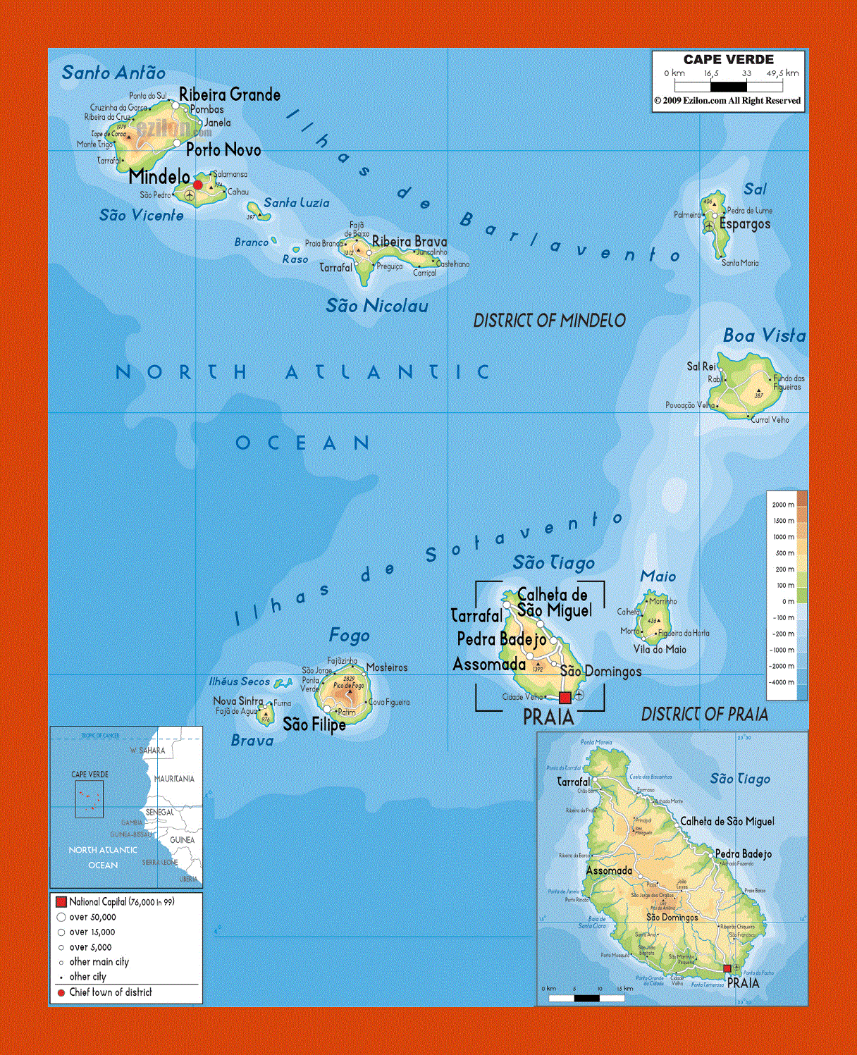 Physical map of Cape Verde