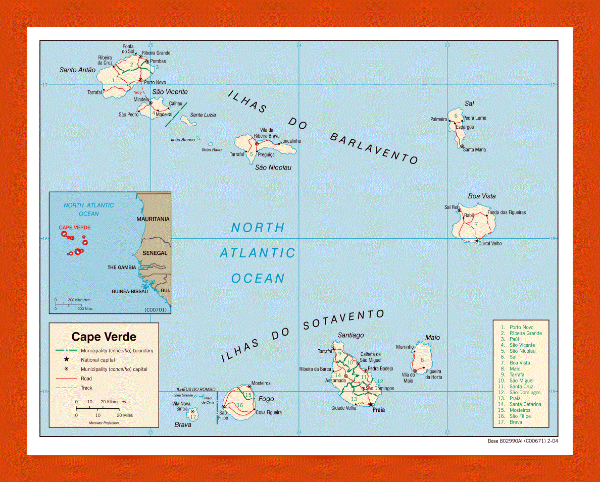 Political and administrative map of Cape Verde - 2004