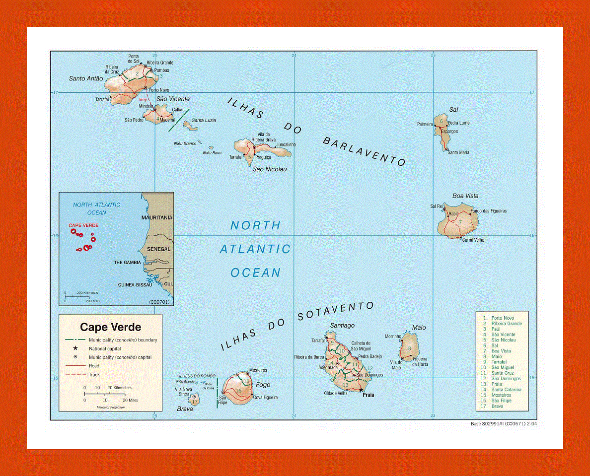 Political and administrative map of Cape Verde - 2004