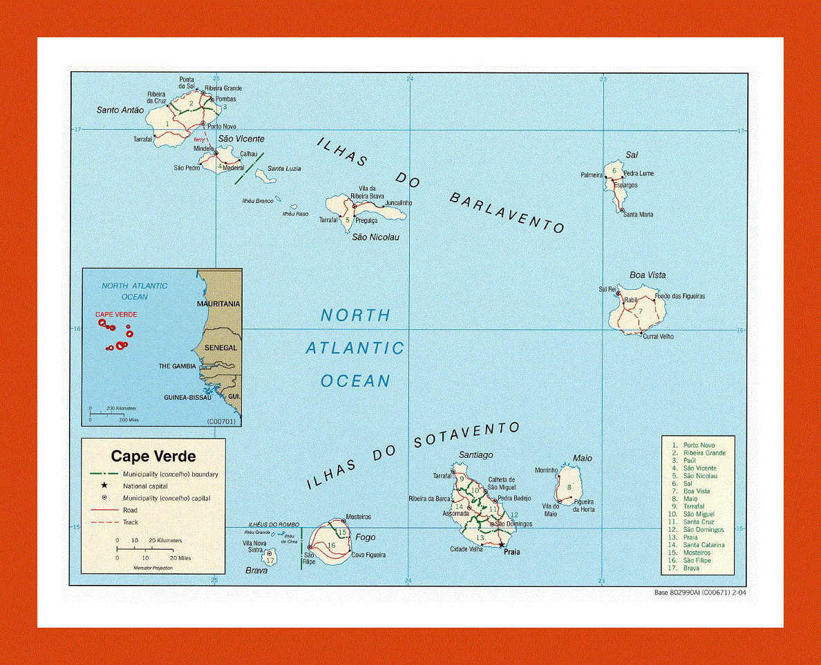 Political and administrative map of Cape Verde - 2004