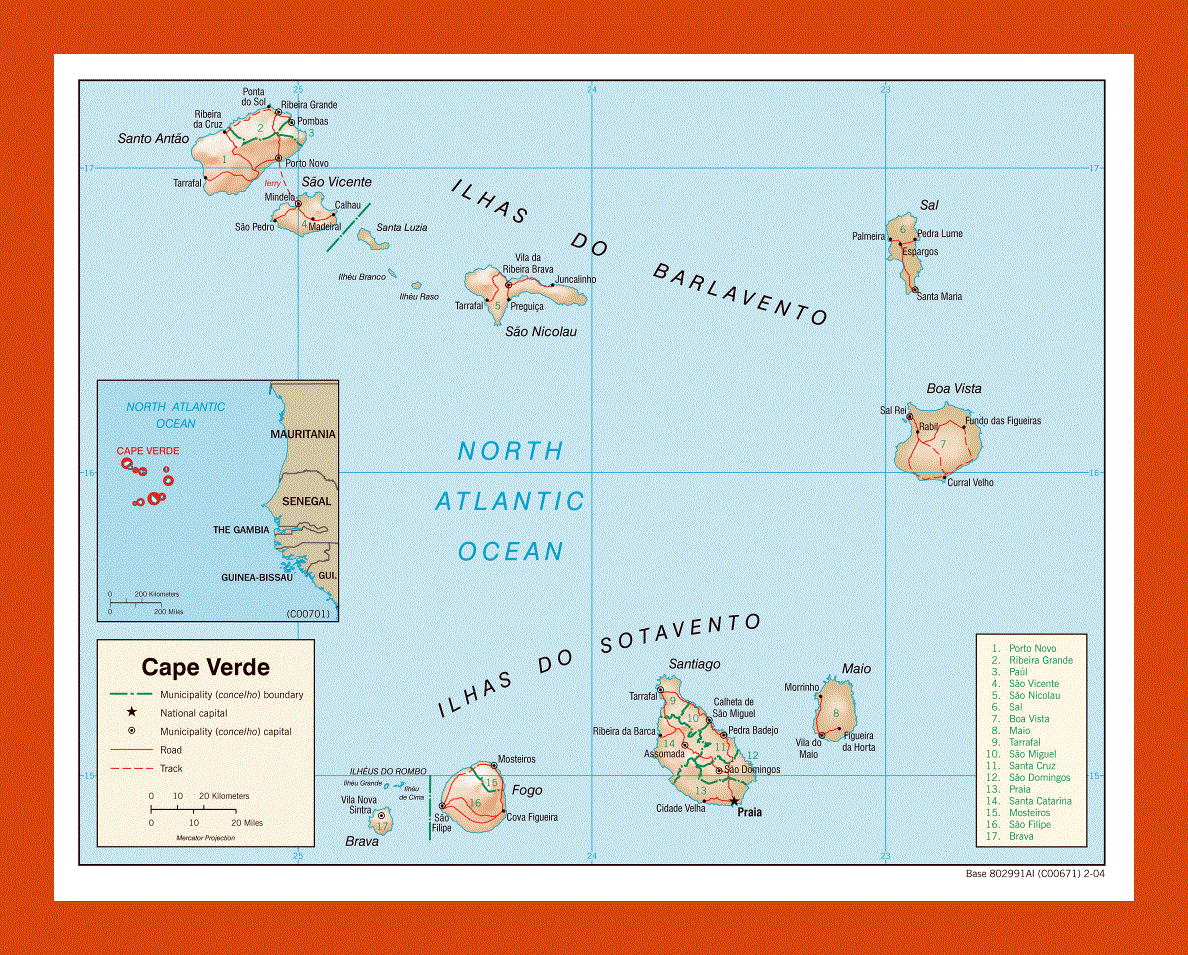 Political and administrative map of Cape Verde - 2004