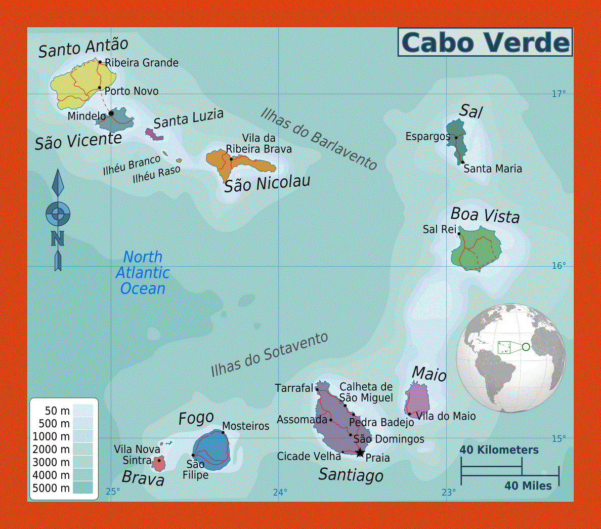 Regions map of Cape Verde
