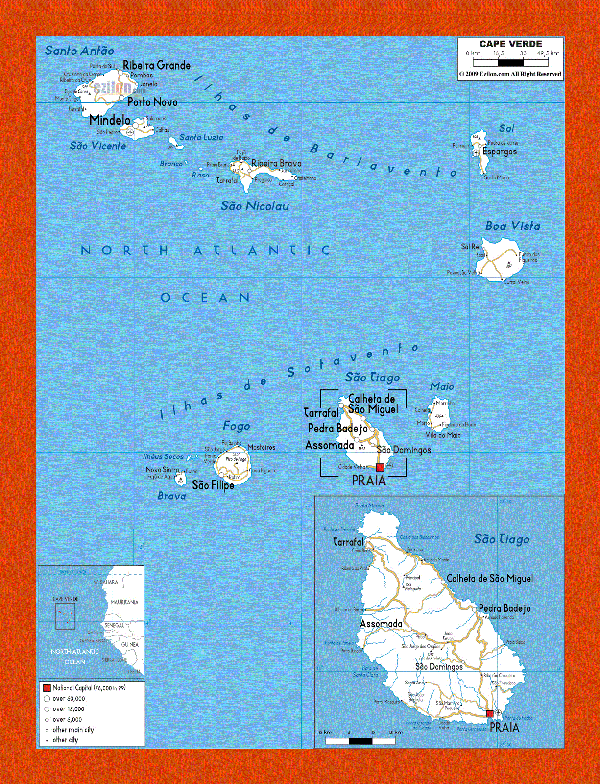 Road map of Cape Verde