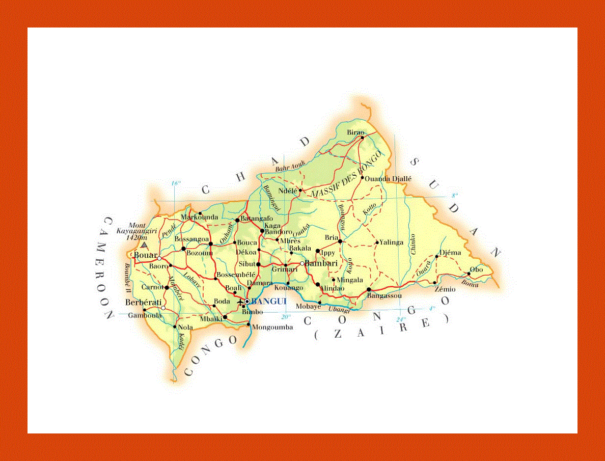 Elevation map of Central African Republic