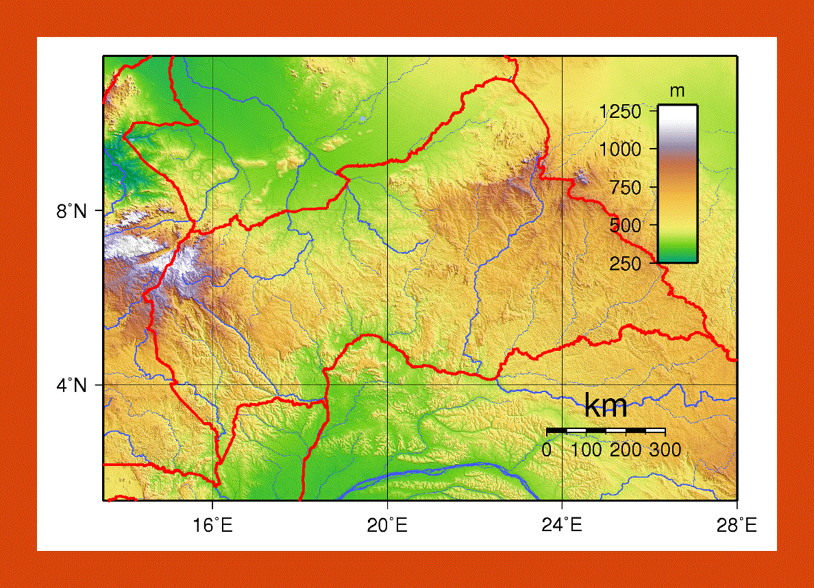 Physical map of Central African Republic