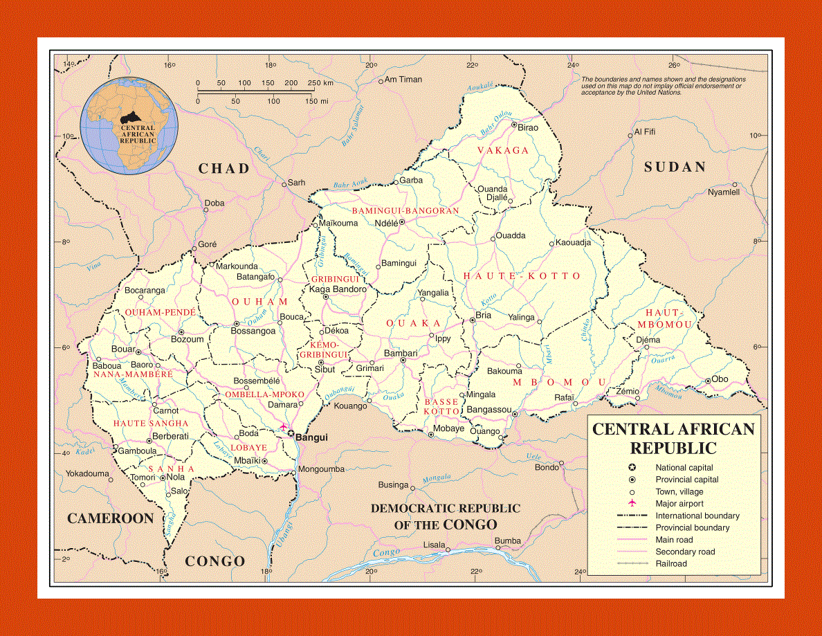 Political and administrative map of Central Aafrican Republic