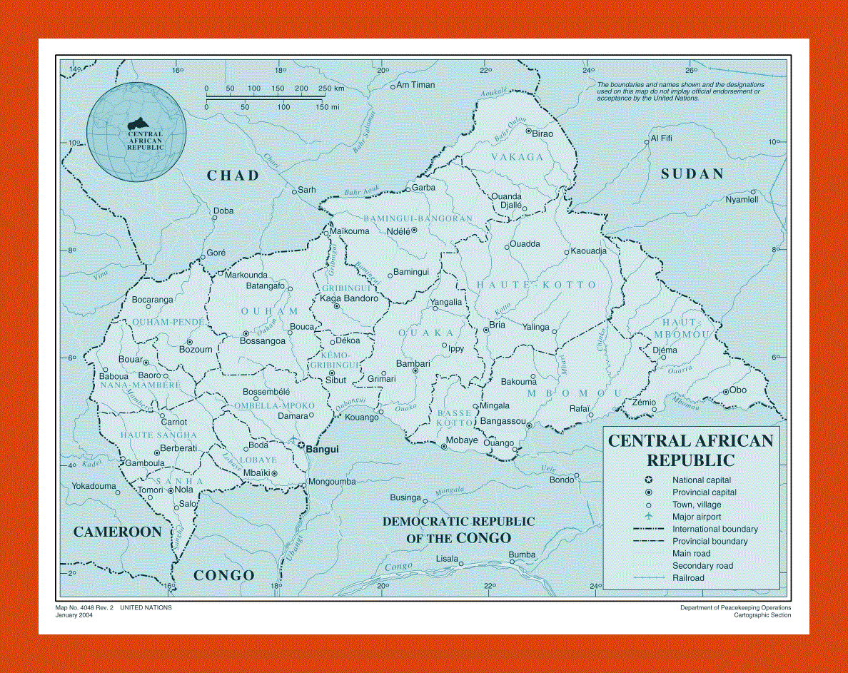 Political and administrative map of Central African Republic