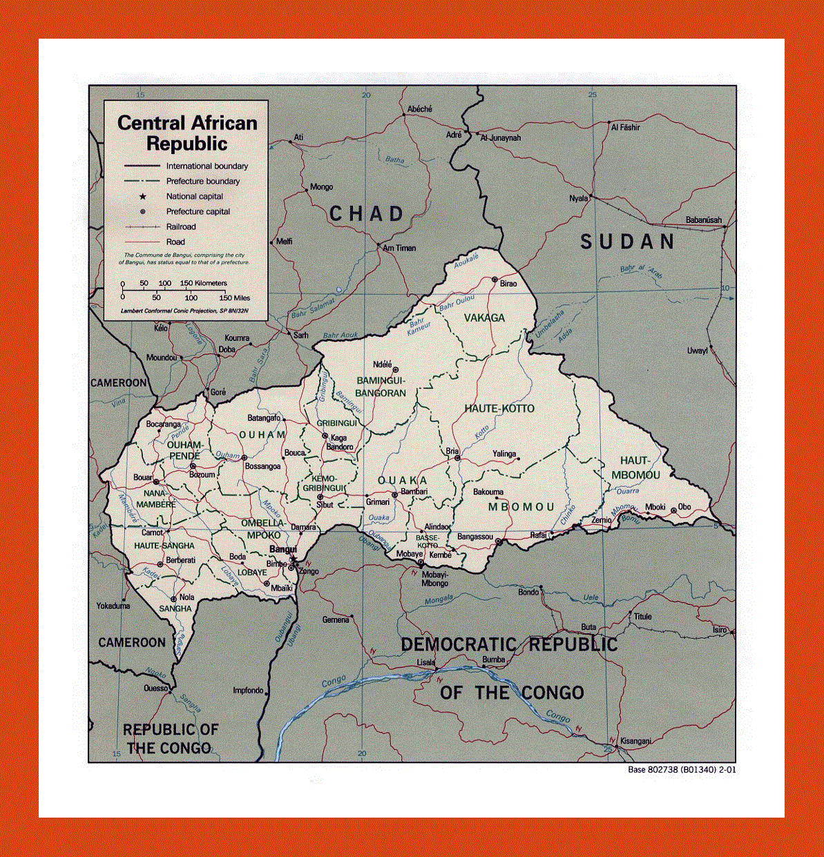 Political and administrative map of Central African Republic - 2001