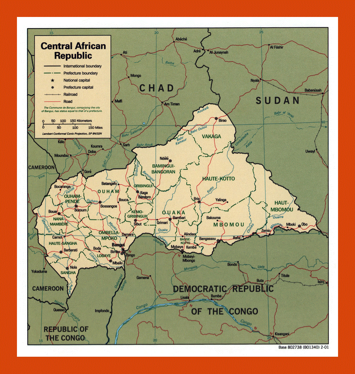 Political and administrative map of Central African Republic - 2001