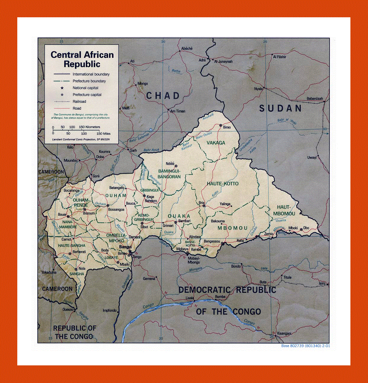 Political and administrative map of Central African Republic - 2001