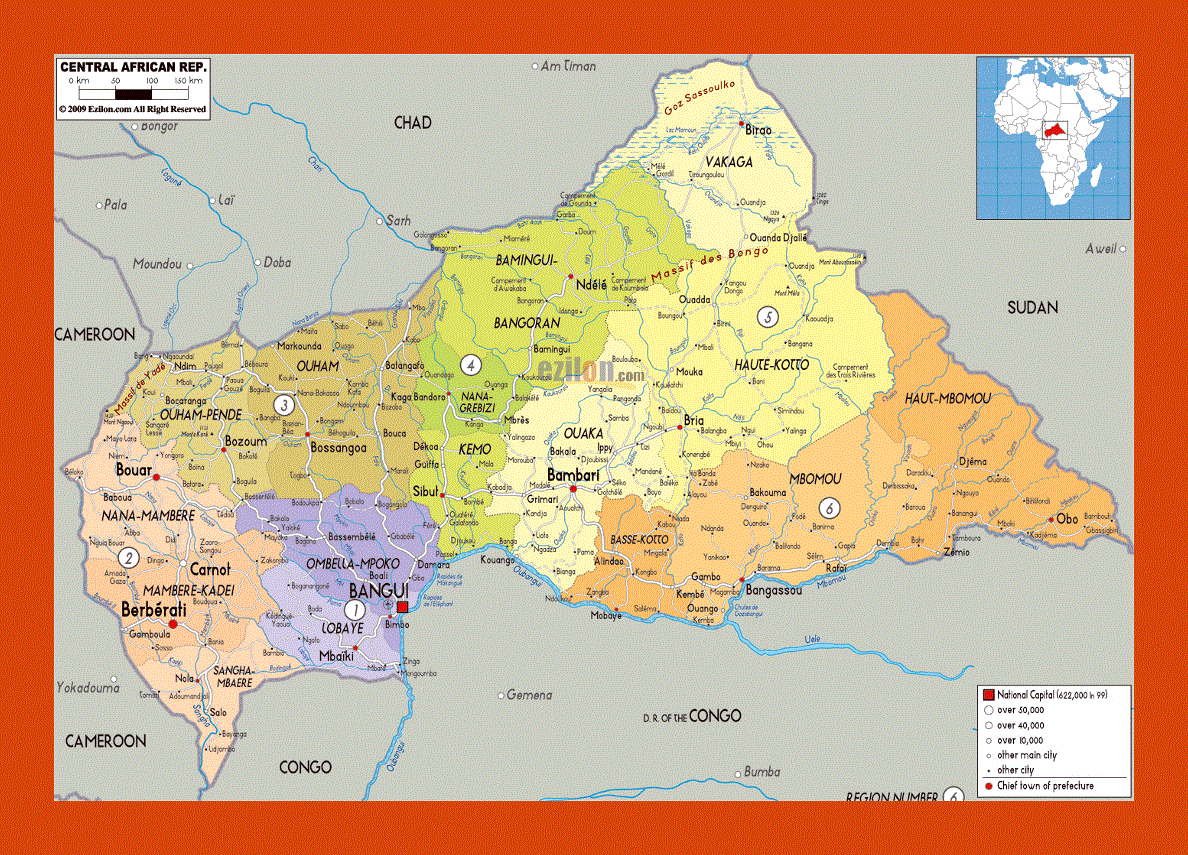 Political and administrative map of Central African Republic