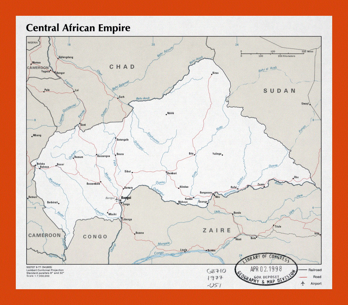 Political map of Central African Empire - 1977