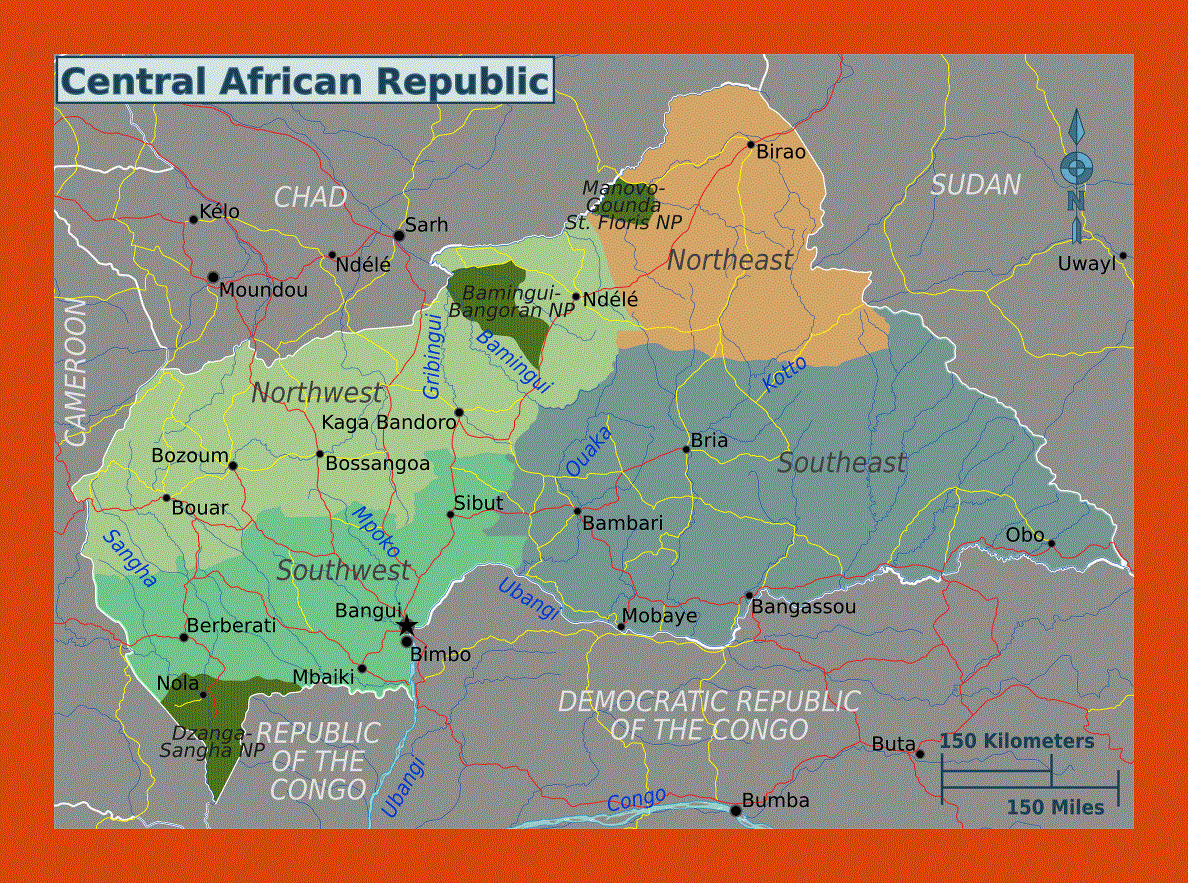 Regions map of Central African Republic