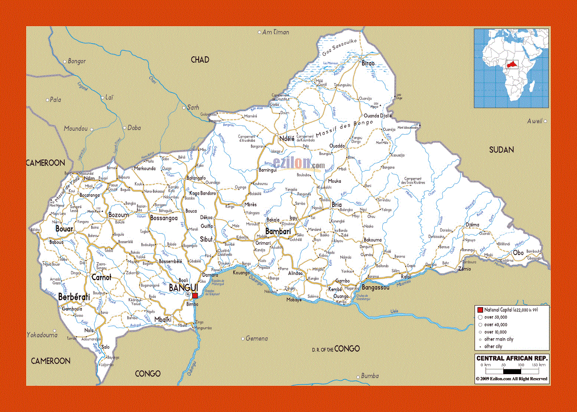 Road map of Central African Republic