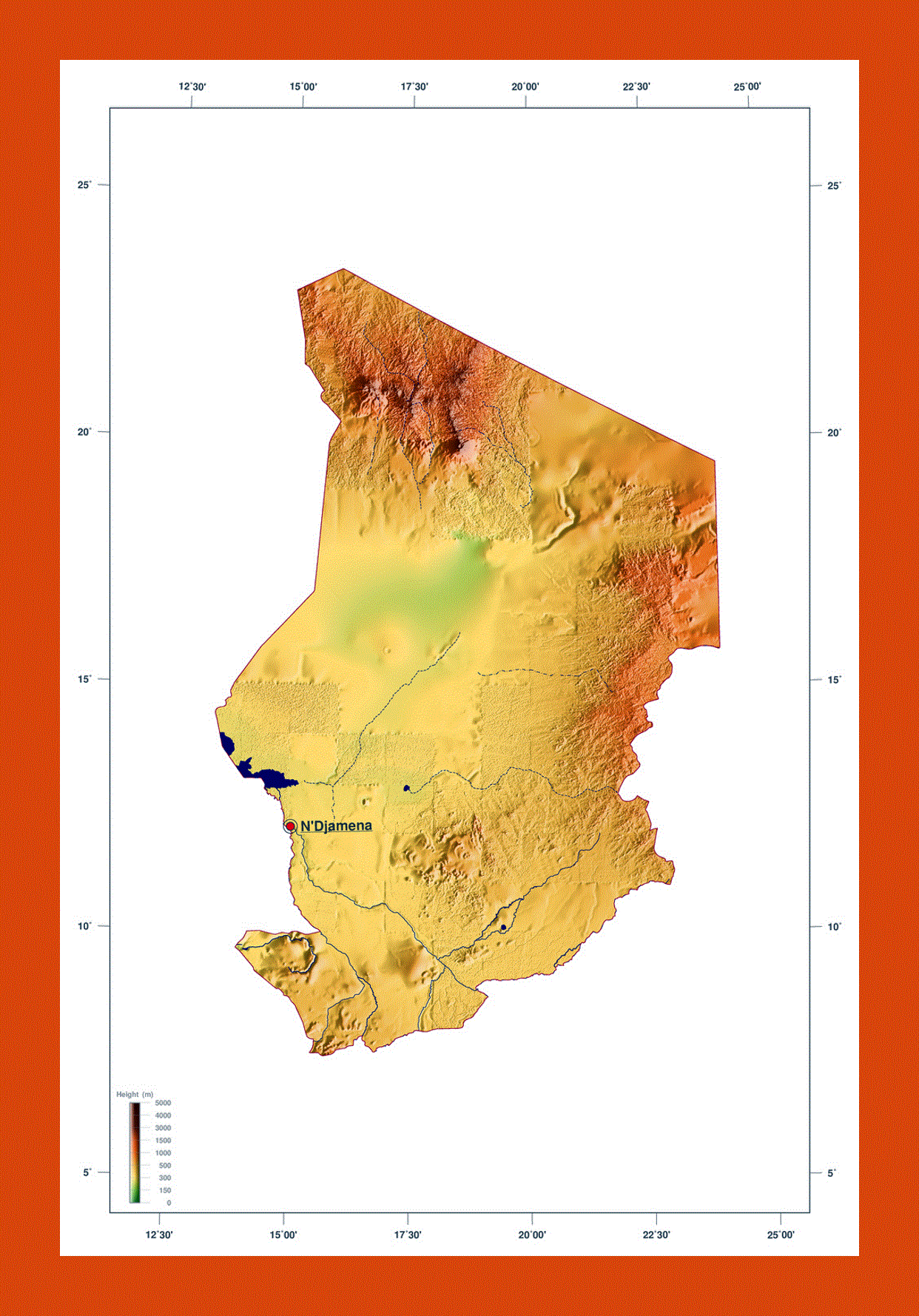 Elevation map of Chad