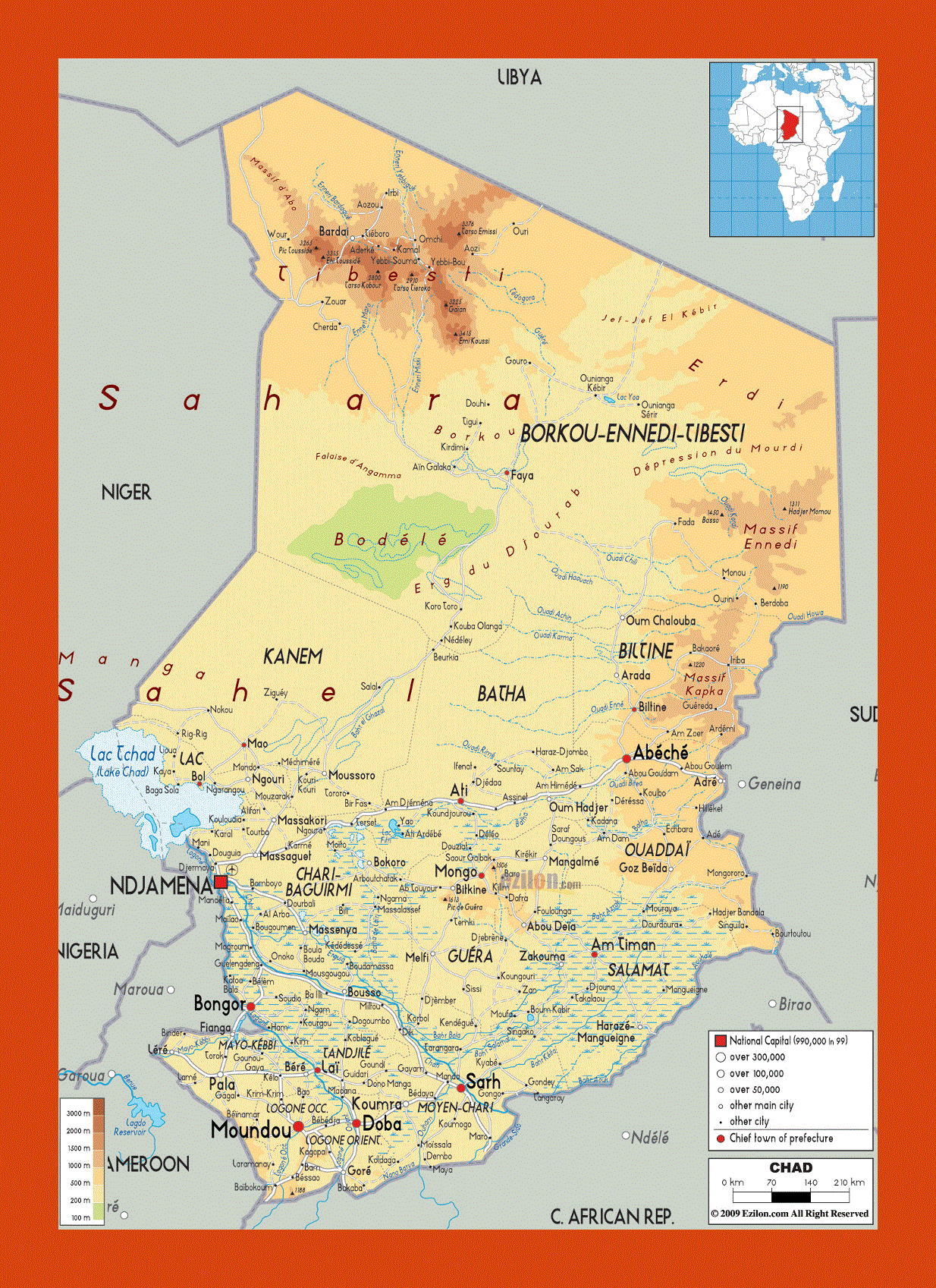 Physical map of Chad