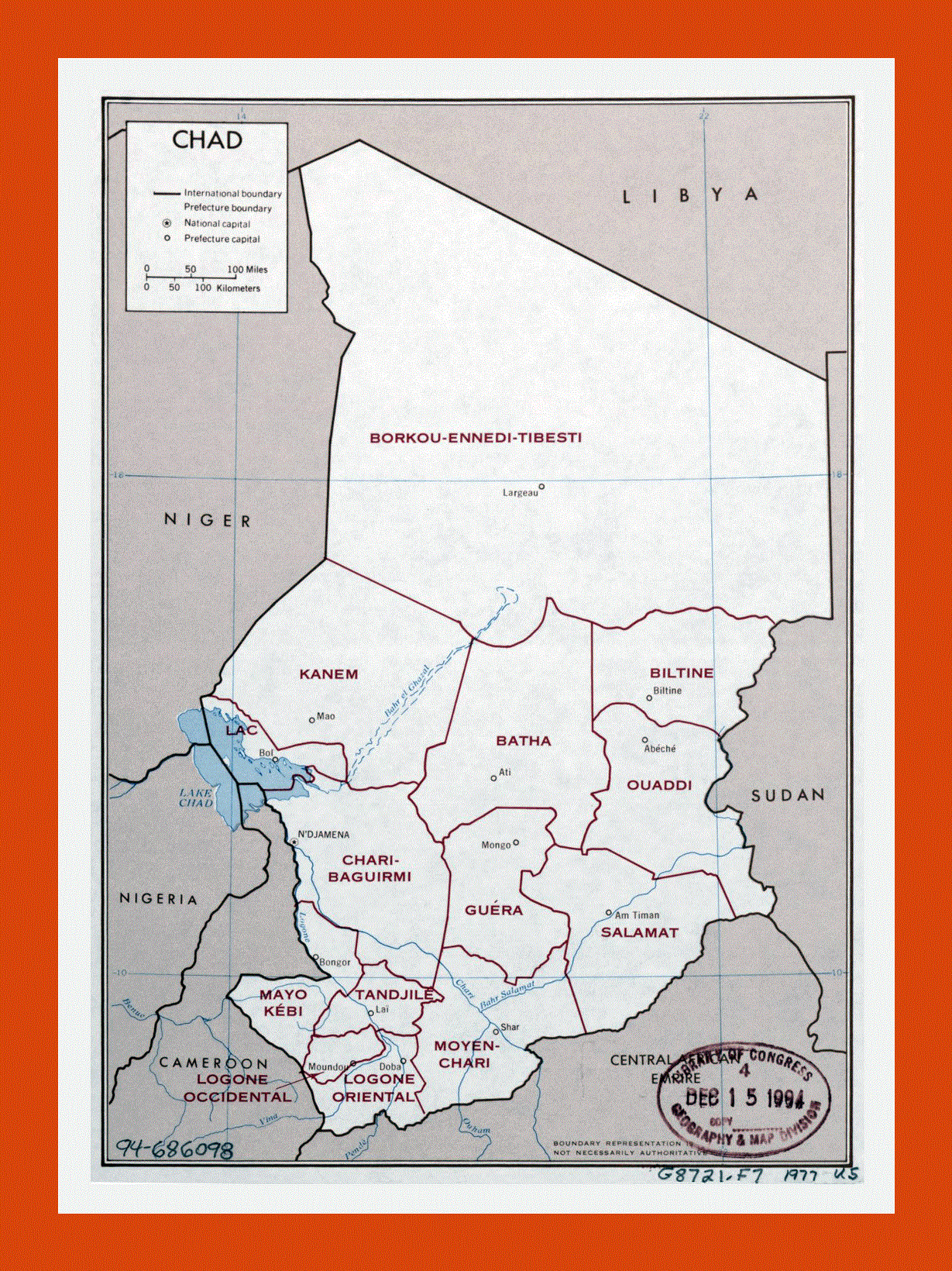 Political and administrative map of Chad - 1977