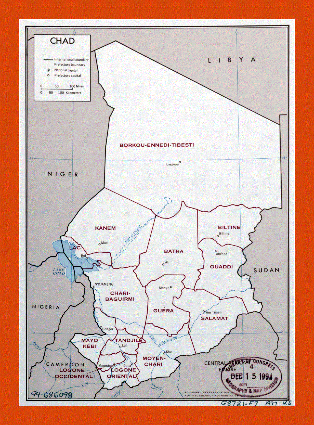 Political and administrative map of Chad - 1977