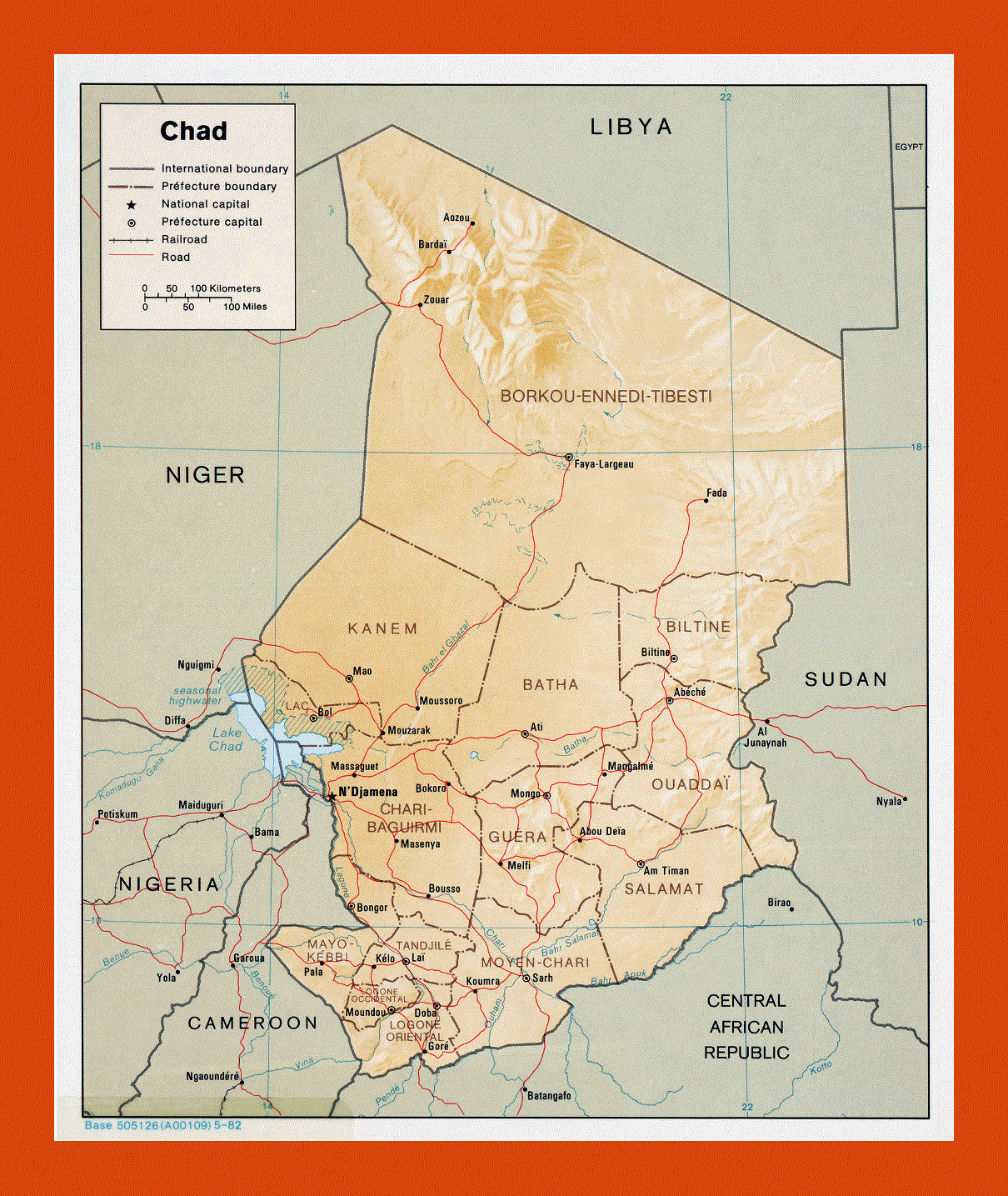 Political and administrative map of Chad - 1982