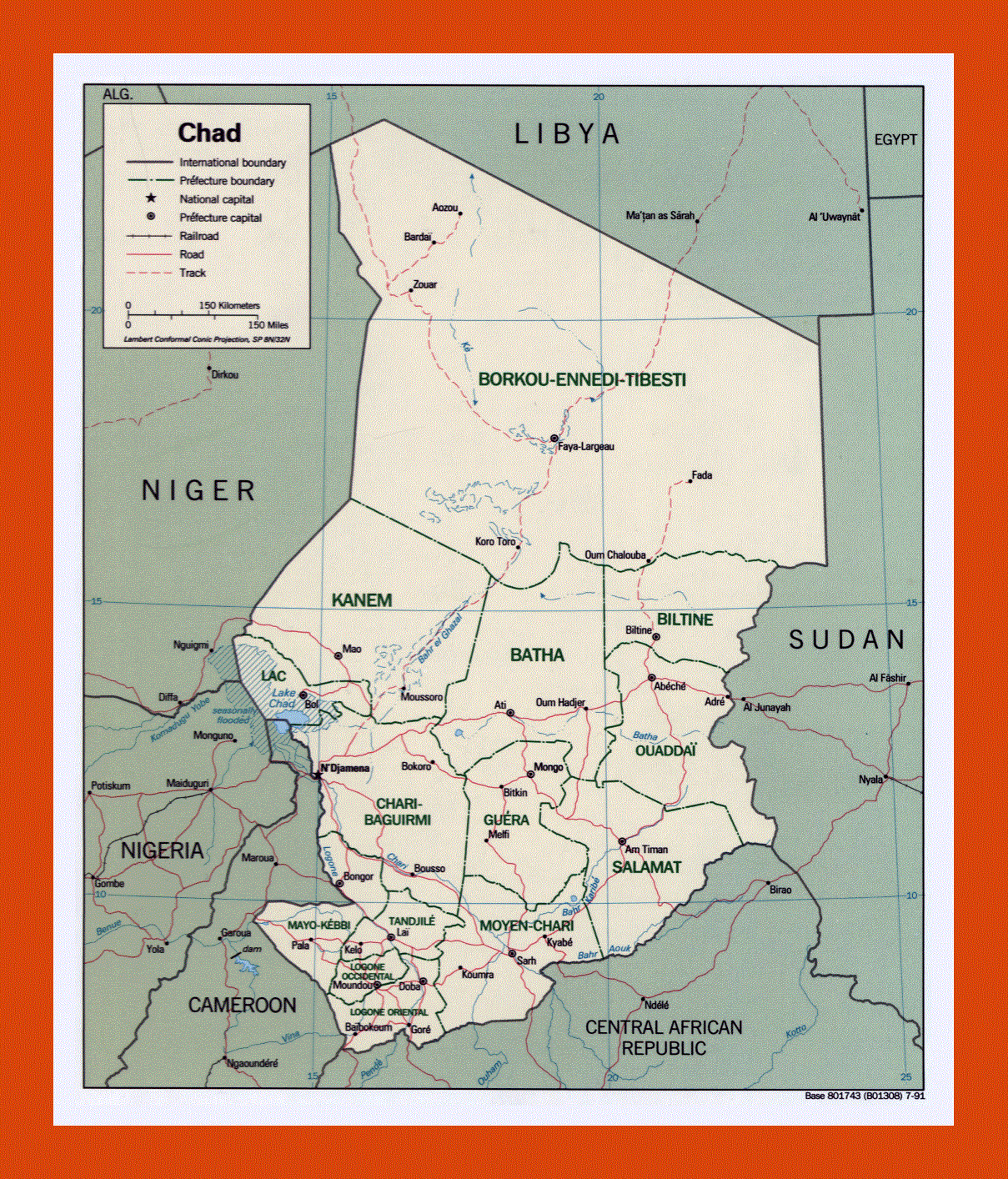 Political and administrative map of Chad - 1991