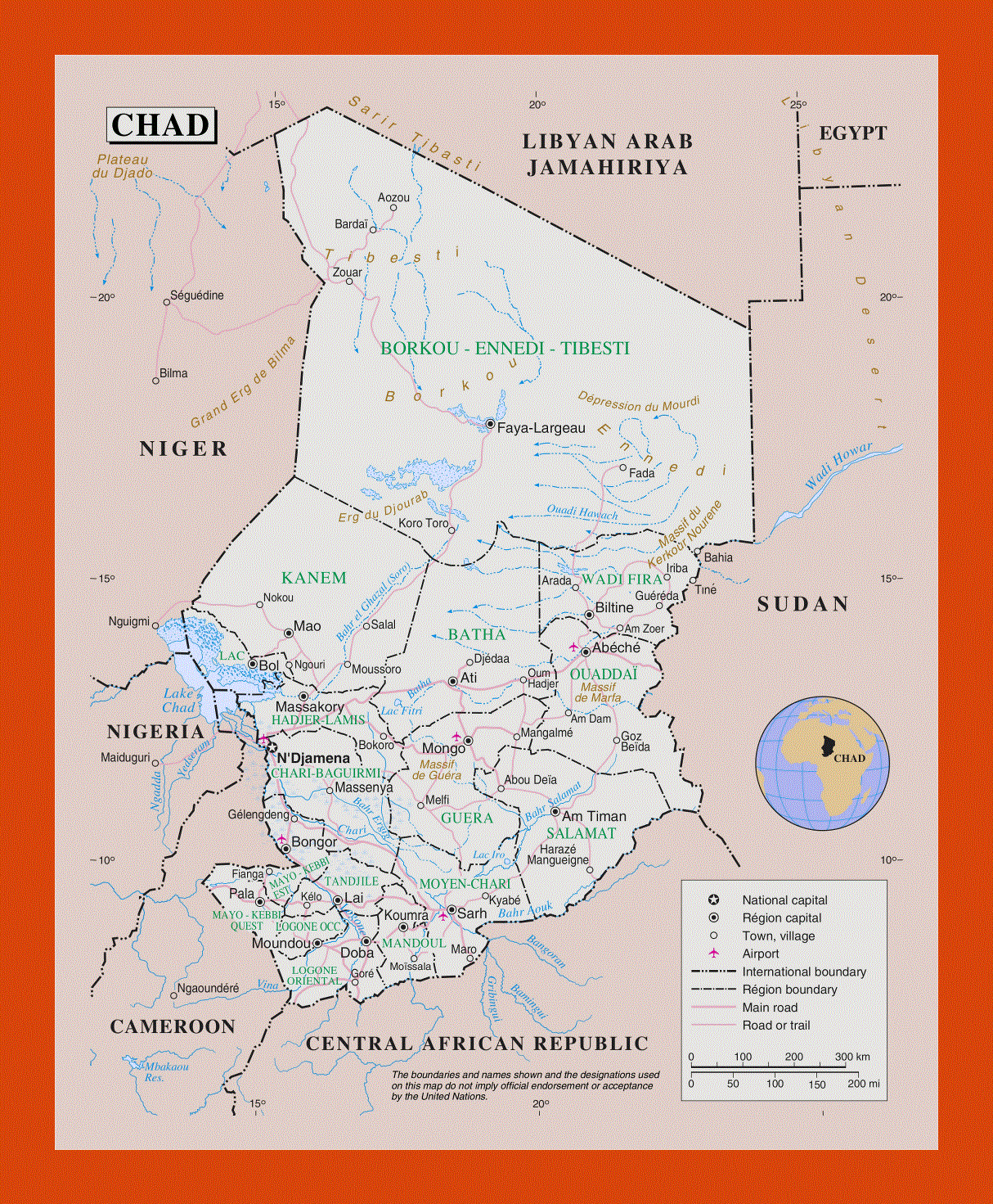 Political and administrative map of Chad