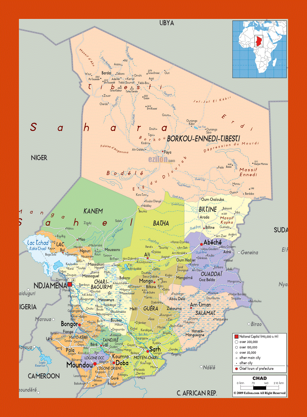 Political and administrative map of Chad